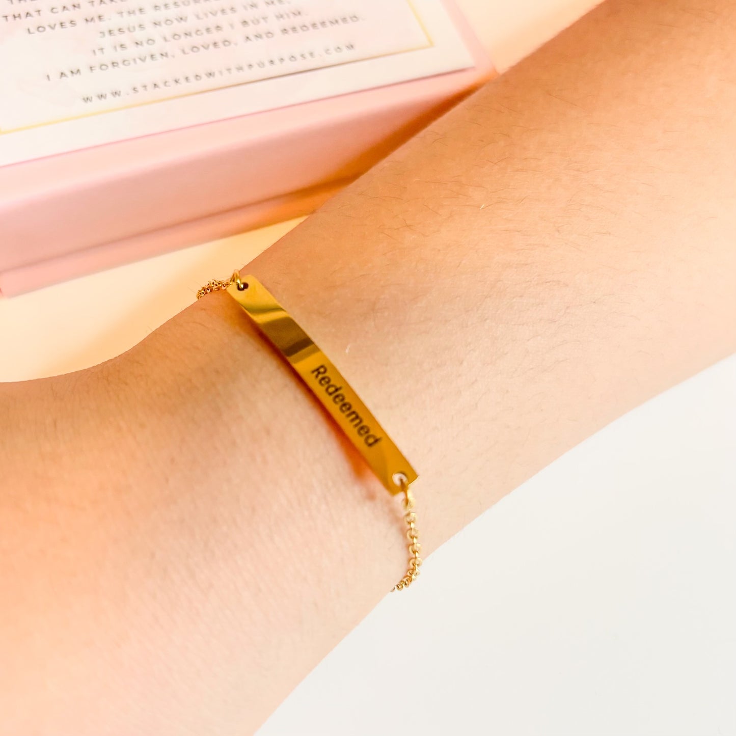 Redeemed | Engraved Bar Chain Bracelet