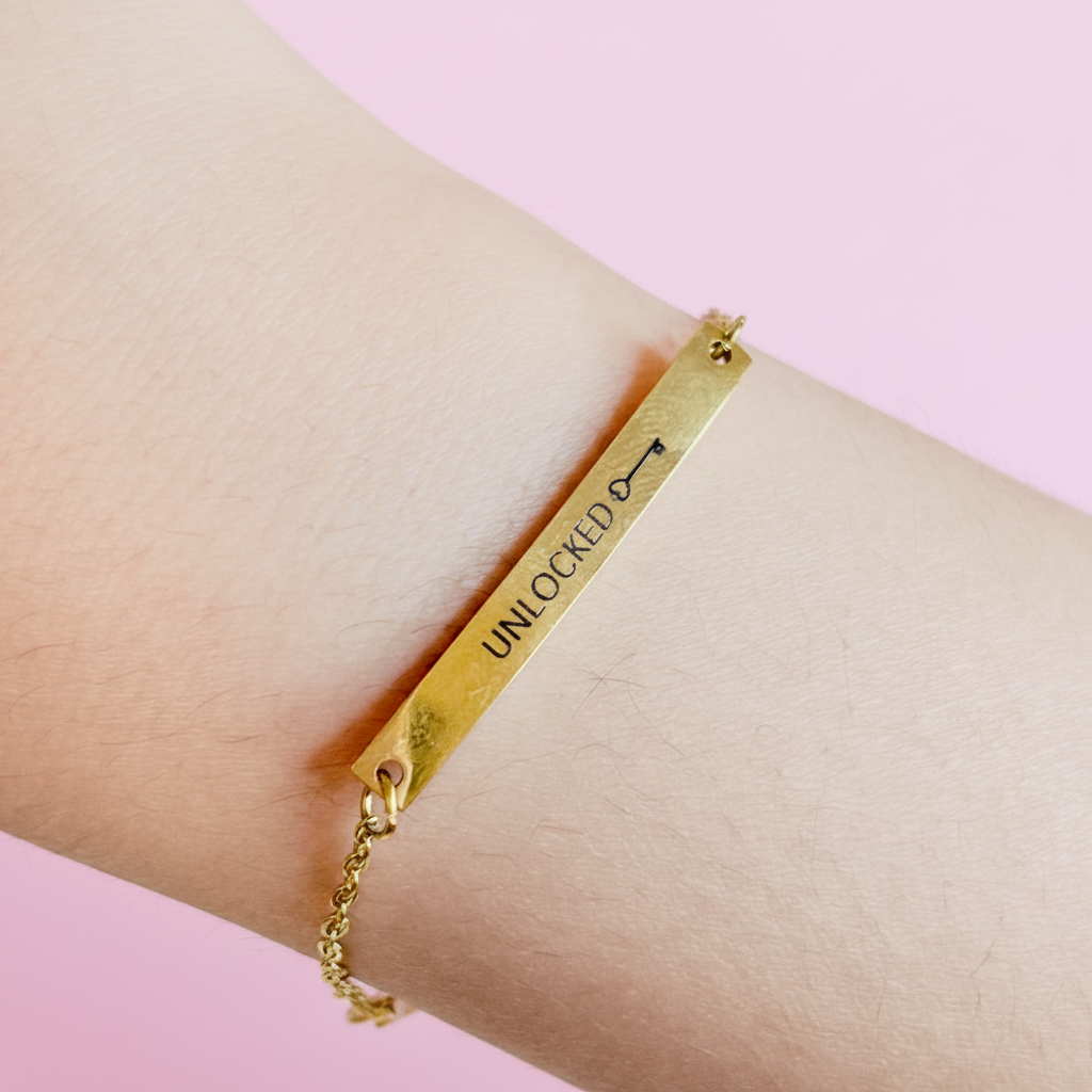UNLOCKED Engraved Bar Chain Bracelet