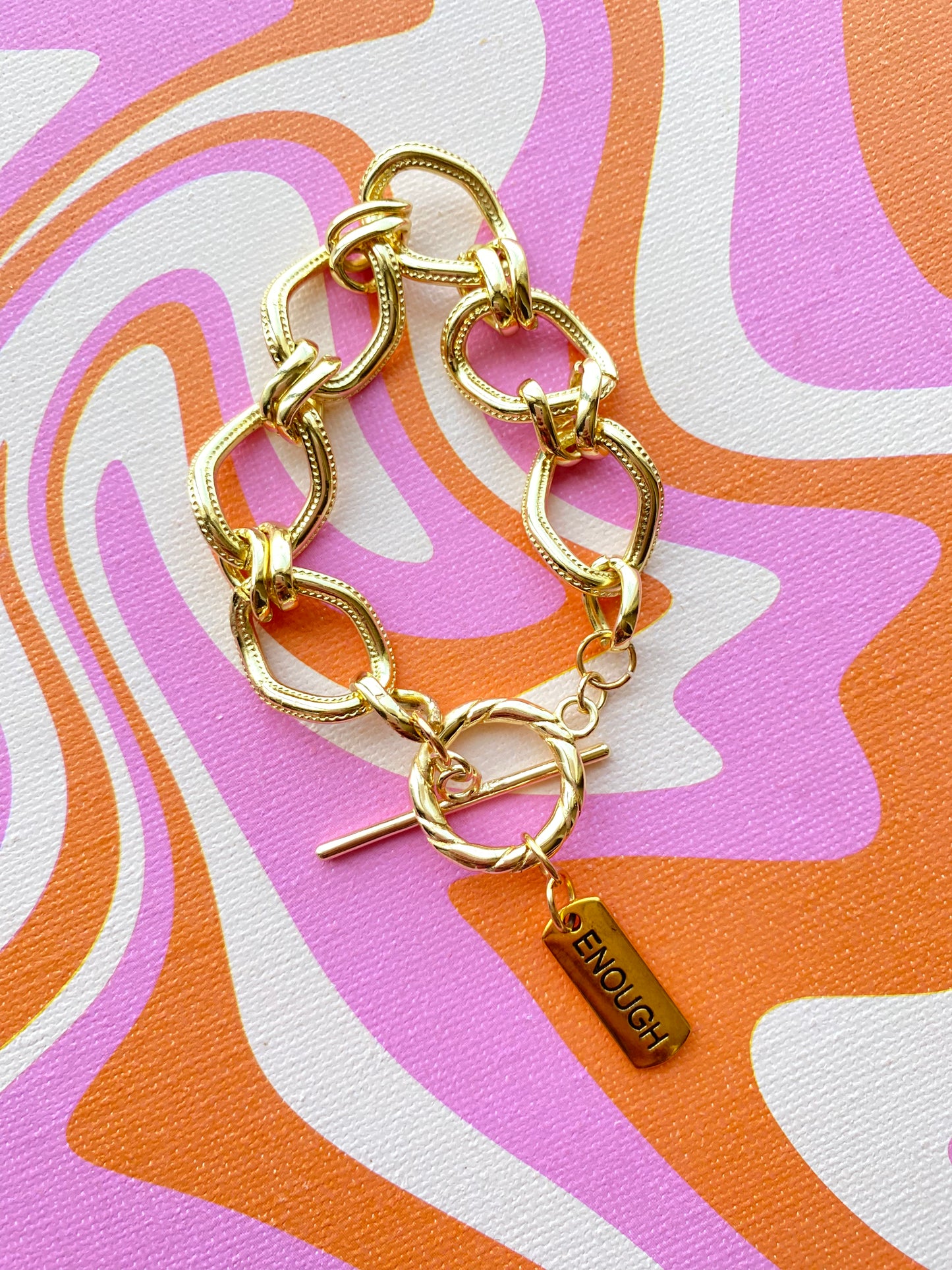 Chunky Gold Toggle Word Bracelet